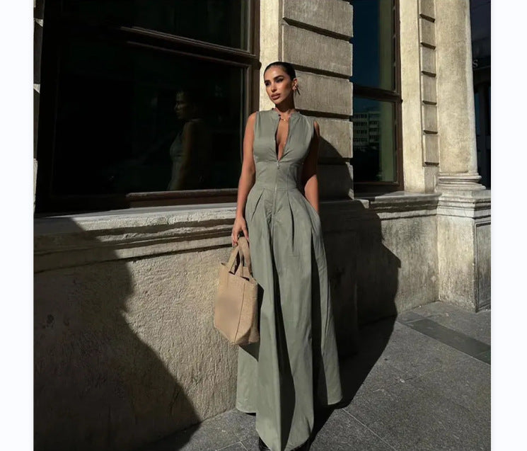 Vestido Ízier Feminino Sem Mangas com Zíper de Cintura Alta Roma