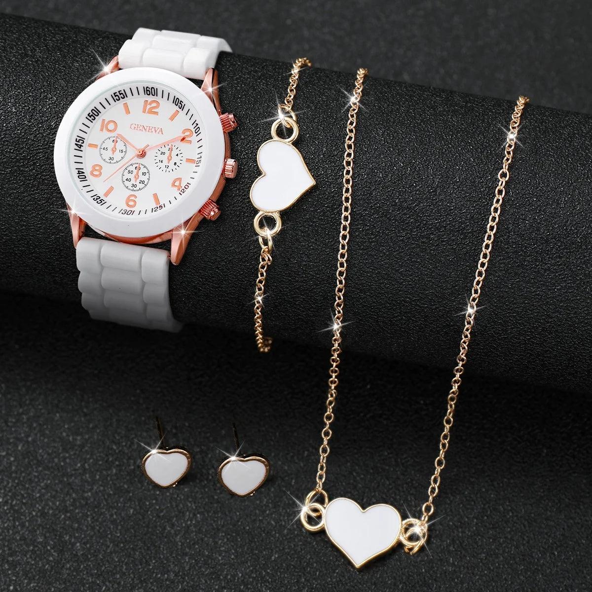 Relógio Feminino Geneva + Pulseira, Brinco e Colar de BRINDE