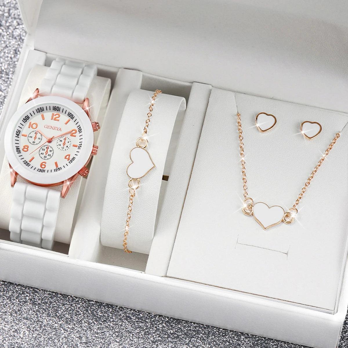 Relógio Feminino Geneva + Pulseira, Brinco e Colar de BRINDE