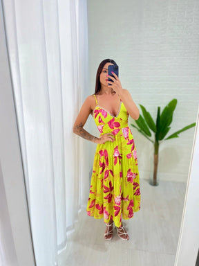 Vestido Ionguete Crepe Seda Floral