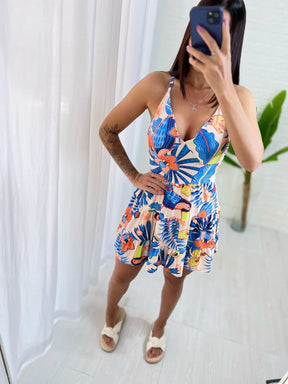 Vestido Estampa Tropical Babados