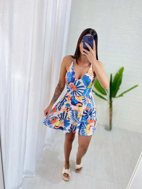 Vestido Estampa Tropical Babados