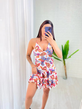 Vestido Estampa Tropical Babados